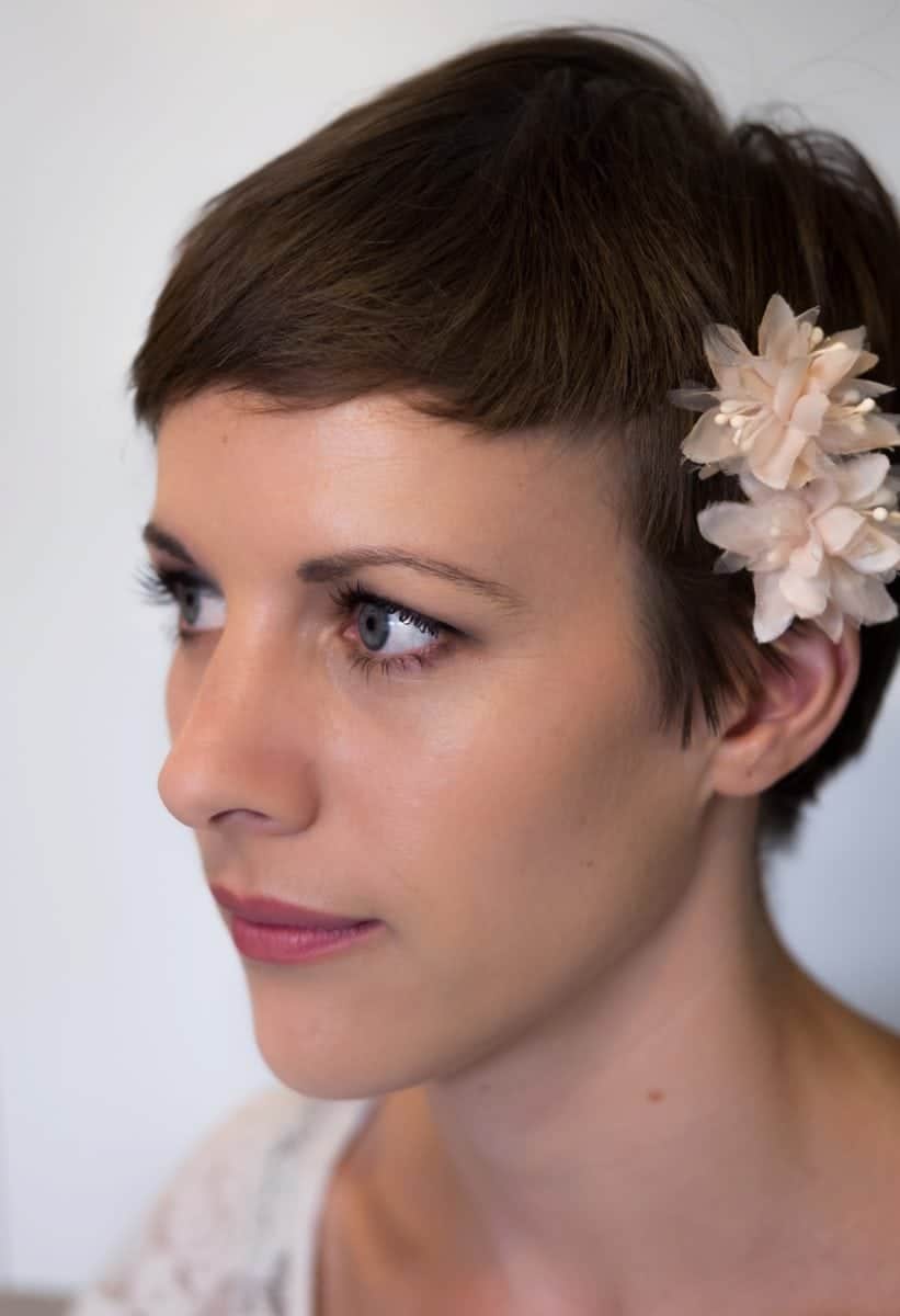 Summer bride with pixie cut